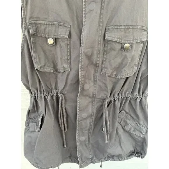 Pleione Utility Cargo Vest Jacket Gray Drawstring Waist Pockets Size S - Picture 4 of 9